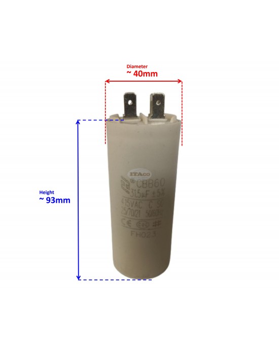 CBB60 31.5uF 450V AC Motor Run Capacitor, 31.5 MFD 415VAC 50/60Hz Cylindrical 4-Pin Spade Terminal for Washer Water Pump Motor