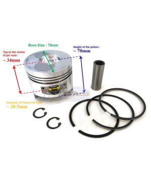 Chinese Diesel 178 178F F 7HP Engine Piston Kit Ring Set Pin Clip 6HP STD 78MM size Diesel Tractor Engine