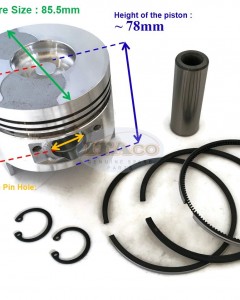 Piston Assy Ring Set with Piston Pin & Clip  Set for Yanmar 10HP 186FA 418CC Diesel Engine 86MM STD flat top, Chinese 4-inch diesel water pump