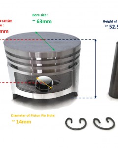 Piston w/ Pin & Circlip Set 226-23401-03, 214-23301-13, 056-51400-10 for Robin Subaru EY15, EY15B, EY15-2B, EY15V Engine 63MM
