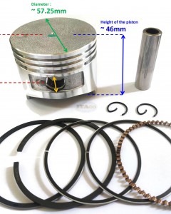 Piston Assy w/ Ring Set Oversize 025 57.25MM 13102-ZE0-010 replaces Honda GX110 WD WB WA20 F401 4HP Lawnmower Engine