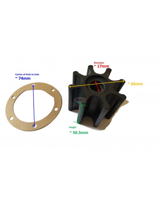 Original Genuine Jabsco Neoprene Spline Drive Pump Impeller Kit 920-0001 (8 Blade, 65mm OD x 51mm) with Gasket