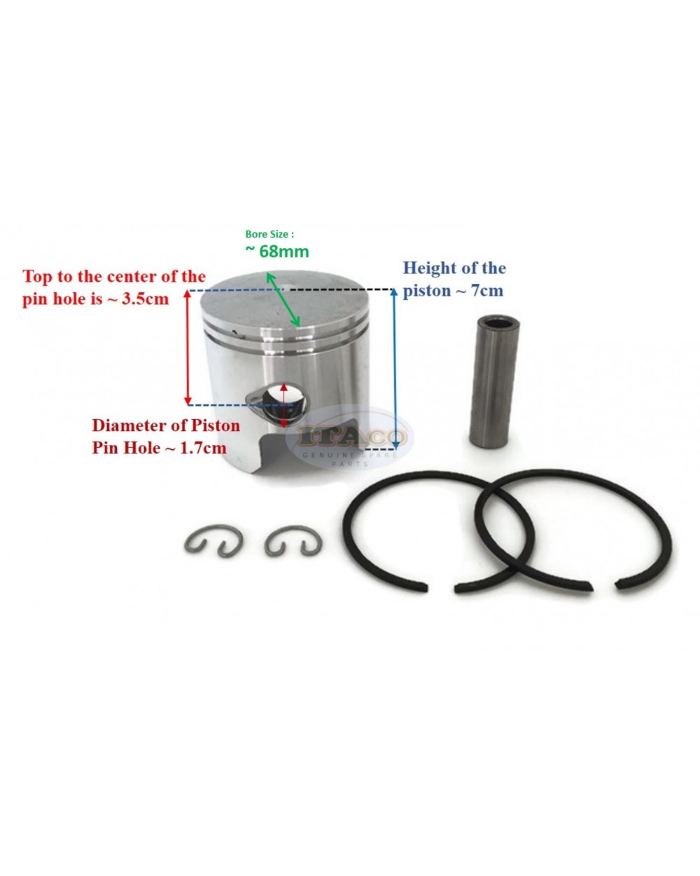 Asaki Piston Kit For Tohatsu Outboard 40/50 HP – NS40D2, STD Size With Rings & Pin
