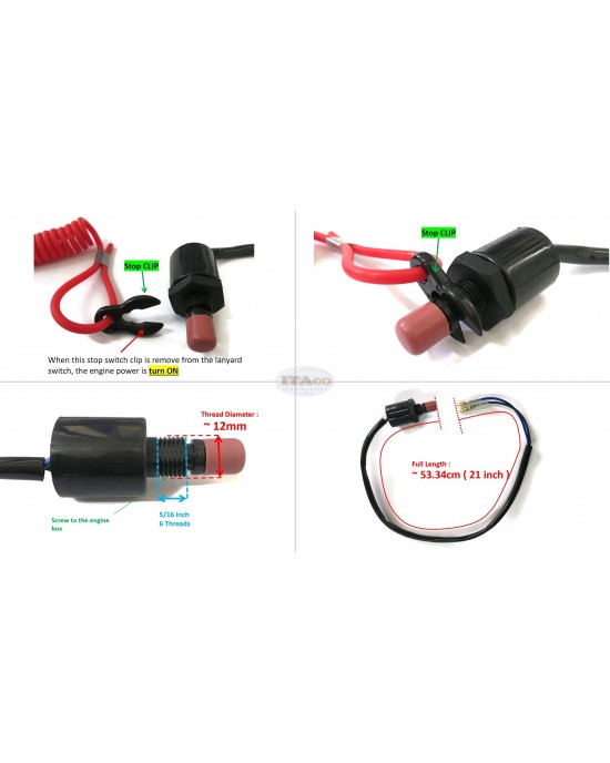 Boat Motor Emergency Stop Switch Lanyard w/ Hook For Suzuki Outboard 37830-89E02 37830-89E01 92D11 92D10 2/4 stroke Engine