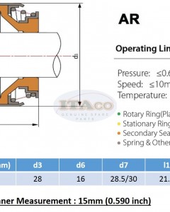 Mechanical Water Pump Shaft Seal Kit AR 15MM Blower Diving Circulating Rotary Ring Plastic Carbon SiC TC Spring Stationary Ring Cermaic Seal Engine