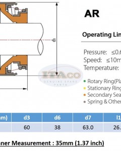 Mechanical Water Pump Shaft Seal Kit AR 35MM Blower Diving Circulating Rotary Ring Plastic Carbon SiC TC Spring Stationary Ring Cermaic Seal Engine