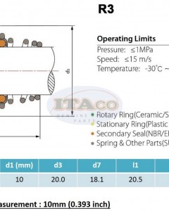 Mechanical Water Pump Seal Kit Blower Diving Circulating TS 155 10MM R3 0.393" inch Rotary Ring Plastic Carbon SiC TC Spring Stationary Ring Cermaic Seal Engine