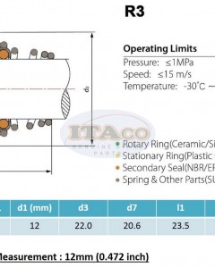 Mechanical Water Pump Seal Kit Blower Diving Circulating TS 155 12MM 12 MM 0.4724" inch R3 Rotary Ring Plastic Carbon SiC TC Spring Stationary Ring Cermaic Seal Engine