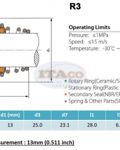 Mechanical Water Pump Seal Kit Blower Diving Circulating TS 155 13MM 13 MM R3 Rotary Ring Plastic Carbon SiC TC Spring Stationary Ring Cermaic Seal Engine