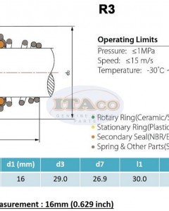 Mechanical Water Pump Seal Kit Blower Diving Circulating TS 155 16MM 16 MM R3 Rotary Ring Plastic Carbon SiC TC Spring Stationary Ring Cermaic Seal Engine