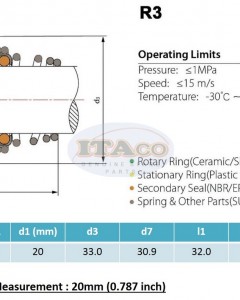 Mechanical Water Pump Seal Kit Blower Diving Circulating TS 155 20MM 20 MM 0.7874 " inch R3 Rotary Ring Plastic Carbon SiC TC Spring Stationary Ring Cermaic Seal Engine