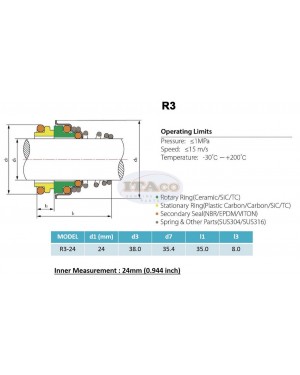 Mechanical Water Pump Seal Kit Blower Diving Circulating TS 155 24MM 24 MM 0.9055 " inch R3 Rotary Ring Plastic Carbon SiC TC Spring Stationary Ring Cermaic Seal Engine