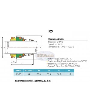 Mechanical Water Pump Seal Kit Blower Diving Circulating TS 155 35MM 1.379 " inch R3 Rotary Ring Plastic Carbon SiC TC Spring Stationary Ring Cermaic Seal Engine