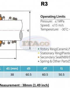 Mechanical Water Pump Seal Kit Blower Diving Circulating TS 155 38MM 1.496 " inch R3 Rotary Ring Plastic Carbon SiC TC Spring Stationary Ring Cermaic Seal Engine