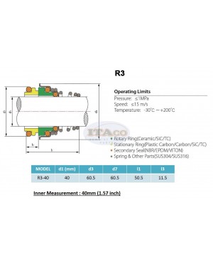 Mechanical Water Pump Seal Kit Blower Diving Circulating TS 155 40MM 1.575 " inch R3 Rotary Ring Plastic Carbon SiC TC Spring Stationary Ring Cermaic Seal Engine