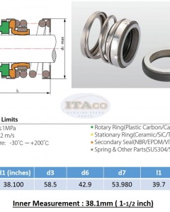 Mechanical Water Pump Seal Shaft WIN 1 1/2" 1.5 inch " 38MM Blower Diving TS560A Rotary Ring Plastic Carbon SiC TC Spring Stationary Ring Cermaic Seal CMS Engine