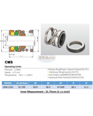 Mechanical Water Pump Seal WIN 1 1/4"  31.75MM Blower Diving Circulating TS560A Rotary Ring Plastic Carbon SiC TC Spring Stationary Ring Cermaic Seal CMS Engine