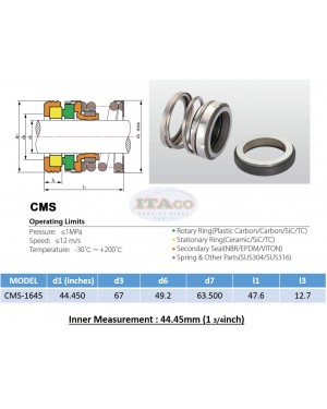 Mechanical Water Pump Seal WIN 1 3/4" 44.45MM Blower Diving Circulating TS560A Rotary Ring Plastic Carbon SiC TC Spring Stationary Ring Cermaic Seal CMS Engine