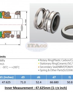 Mechanical Water Pump Seal WIN 1 7/8" 47.625MM Blower Diving Circulating TS560A Rotary Ring Plastic Carbon SiC TC Spring Stationary Ring Cermaic Seal CMS Engine