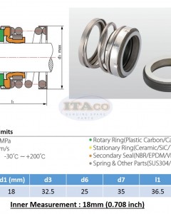 Mechanical Water Pump Shaft Seal Kit WIN 18MM Blower Diving Circulating TS560A Rotary Ring Plastic Carbon SiC TC Spring Stationary Ring Cermaic Seal CMS Engine