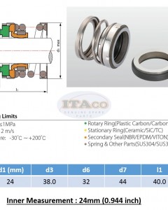Mechanical Water Pump Shaft Seal Kit WIN 24MM Blower Diving Circulating TS560A Rotary Ring Plastic Carbon SiC TC Spring Stationary Ring Cermaic Seal CMS Engine