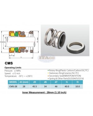 Mechanical Water Pump Shaft Seal Kit WIN 28MM Blower Diving Circulating TS560A Rotary Ring Plastic Carbon SiC TC Spring Stationary Ring Cermaic Seal CMS Engine