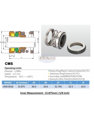 Mechanical Water Pump Seal WIN 5/8" 0.625 5/8 " Blower Diving Circulating TS560A Rotary Ring Plastic Carbon SiC TC Spring Stationary Ring Cermaic Seal CMS Engine