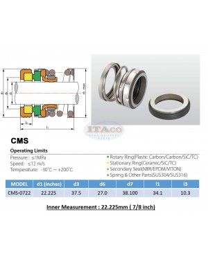 Mechanical Water Pump Seal Blower Diving Circulating WIN 7/8" 0.875 inch TS560A  Rotary Ring Plastic Carbon SiC TC Spring Stationary Ring Cermaic Seal CMS Engine